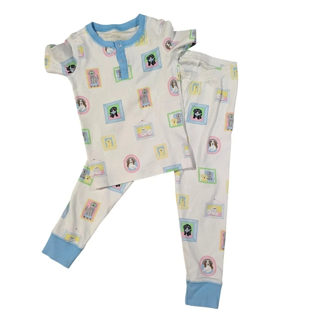 The Beaufort Bonnet Company Kids 3T Dog Portrait Pima‎ Cotton Henley Pajama Set